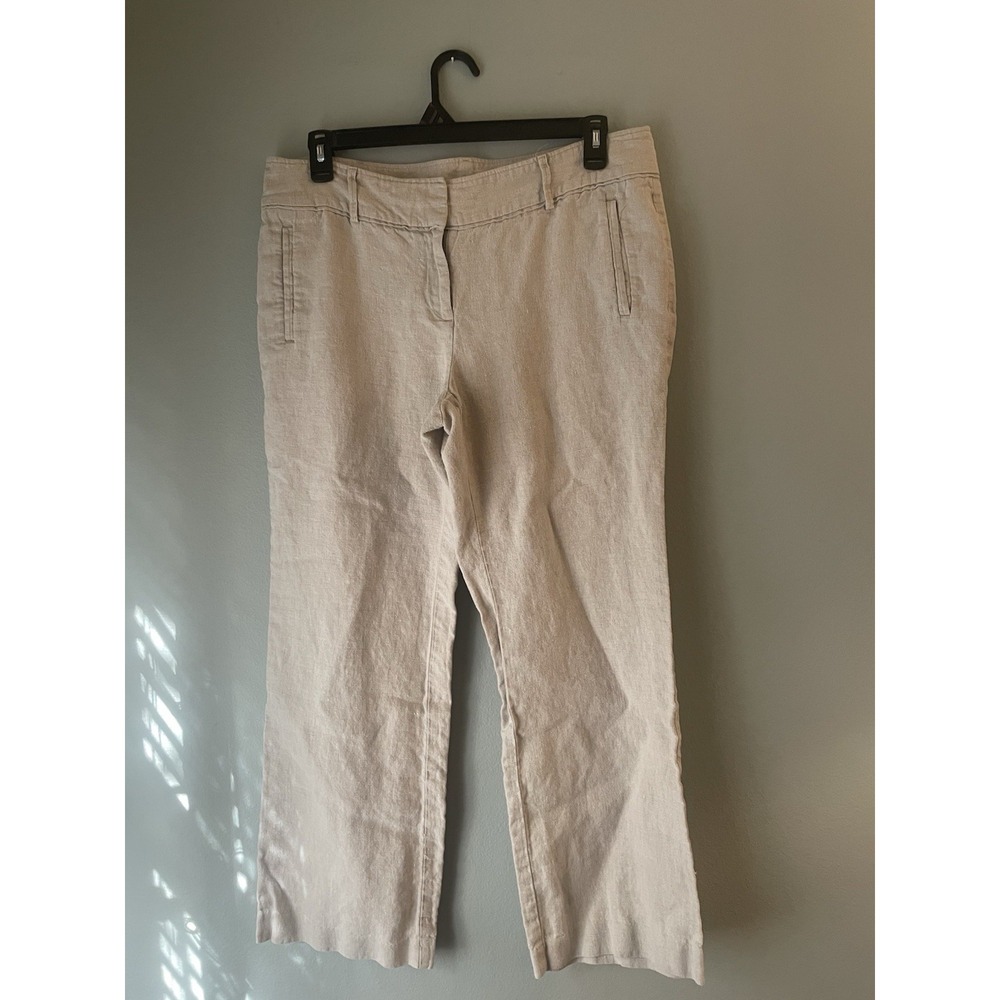 Ann Taylor‎ Loft Pants Womens 14 Beige Marisa Modern 100 % Linen Trousers
